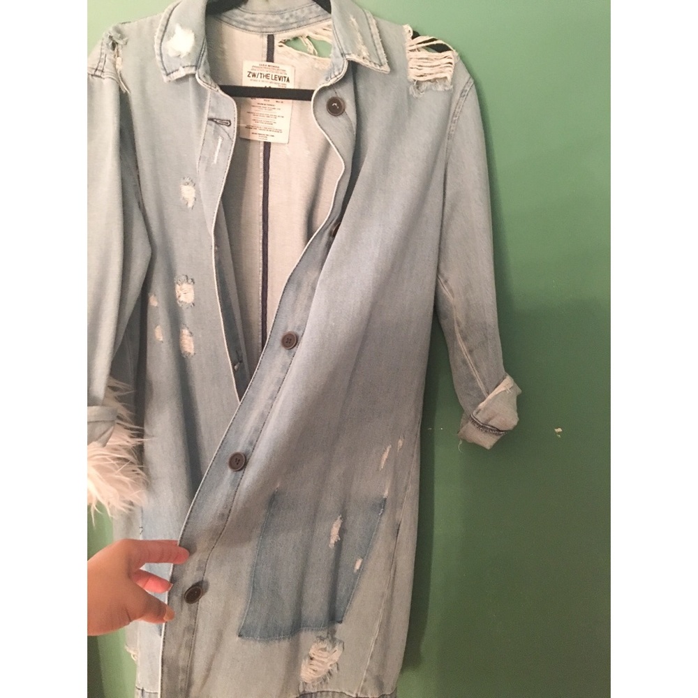 Zara distressed light wash denim jacket
